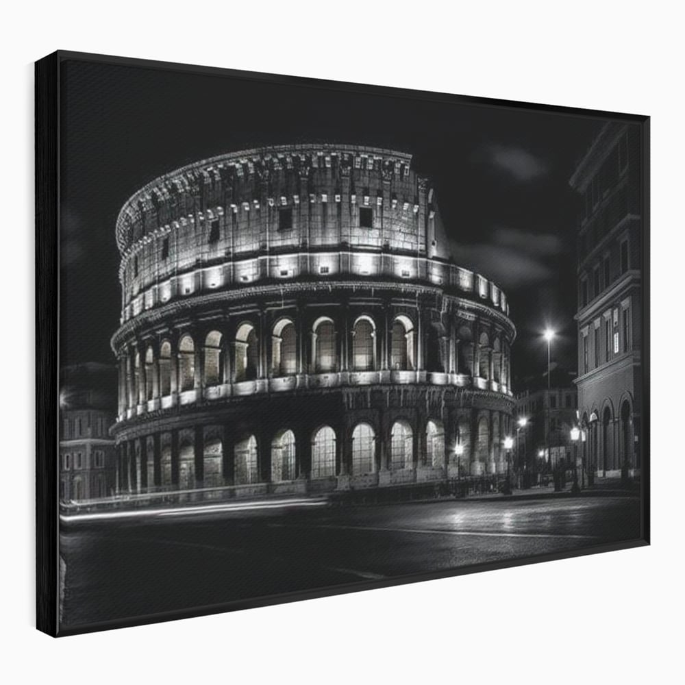 Tablou canvas cu tablou canvas cu colosseumul noaptea, in rama de aluminiu negru